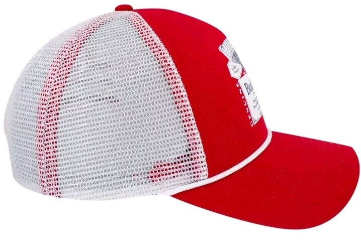 Budweiser Bottle Label Rope Trucker Hat Red