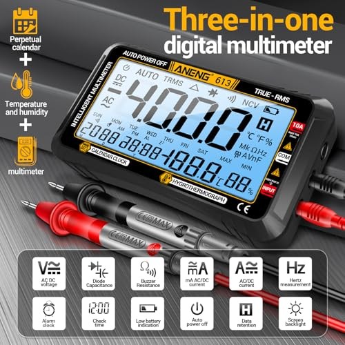 Digital Multimeter Tester,4000 Counts Voltage 613 Black Large Screen