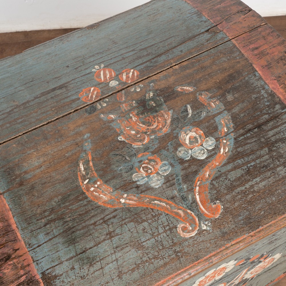 Original Blue Painted Dome Top Trunk from Sweden dated 1804