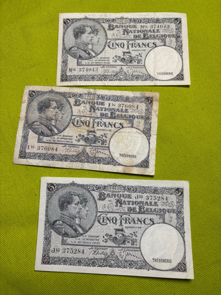 Belgium 5 Francs Lot 6 Notes