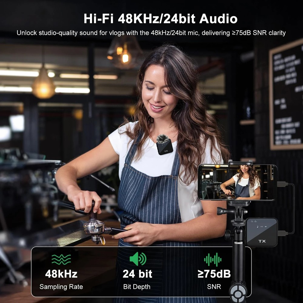 WIRELESS MICROPHONE IPHONE ANDROID TRANSMITTER RECEIVER NOISE CANCELLATION