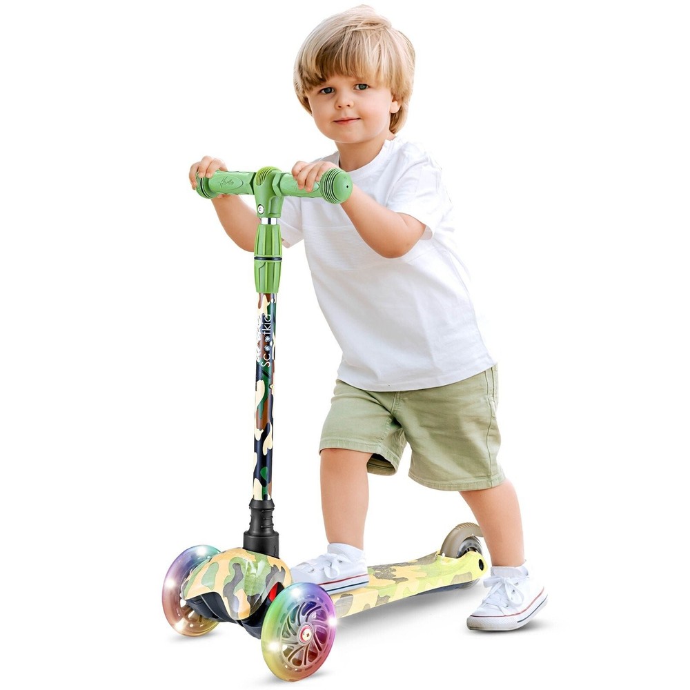 Hurtle Lightweight & Adjustable Mini Kickboard Scooter w/ LED Light Wheel (Camo)