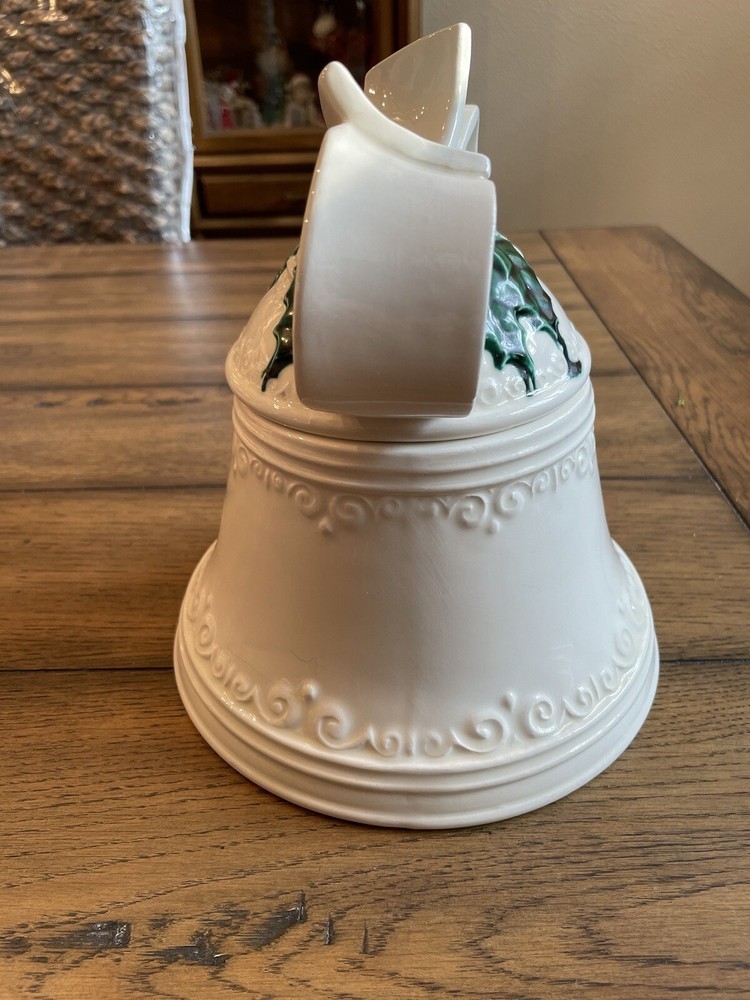 Christmas Bell Cookie Jar With Bow 8” Tall Ceramic
