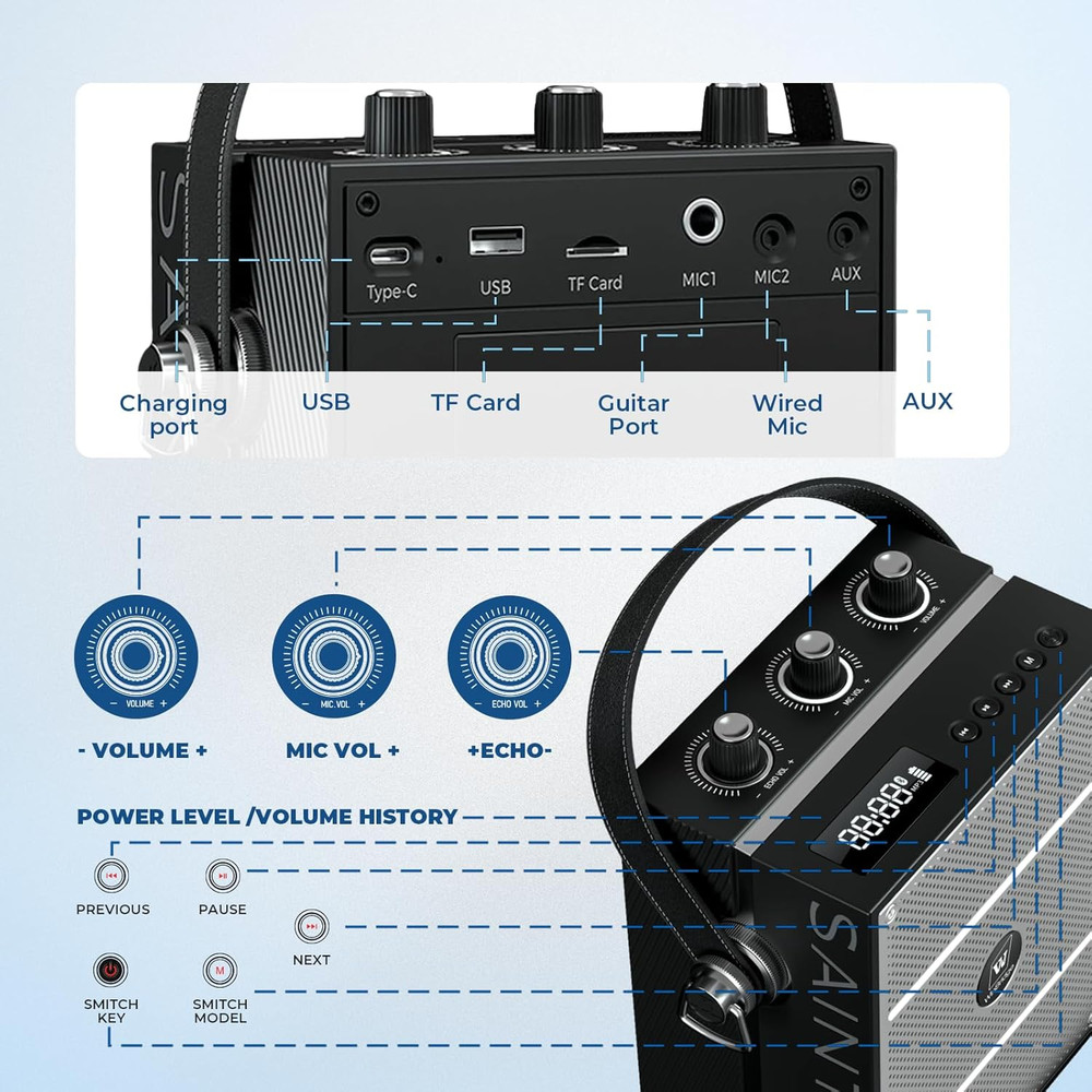Wireless Voice Amplifier with Handheld Microphone, Portable Bluetooth Speaker Mi