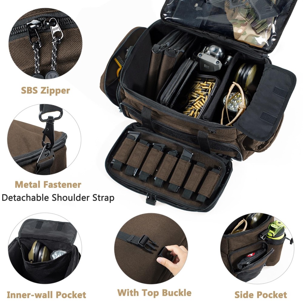 Large Pistol Range Bag Shooting - A - With 2 Cases, Tan