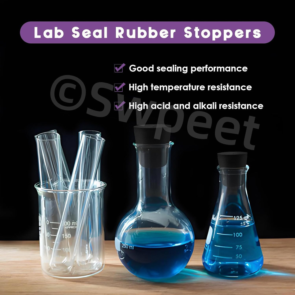 32Pcs 13 Assorted Sizes Black Solid Rubber, Black Tapered Lab Seal Rubber Sto...