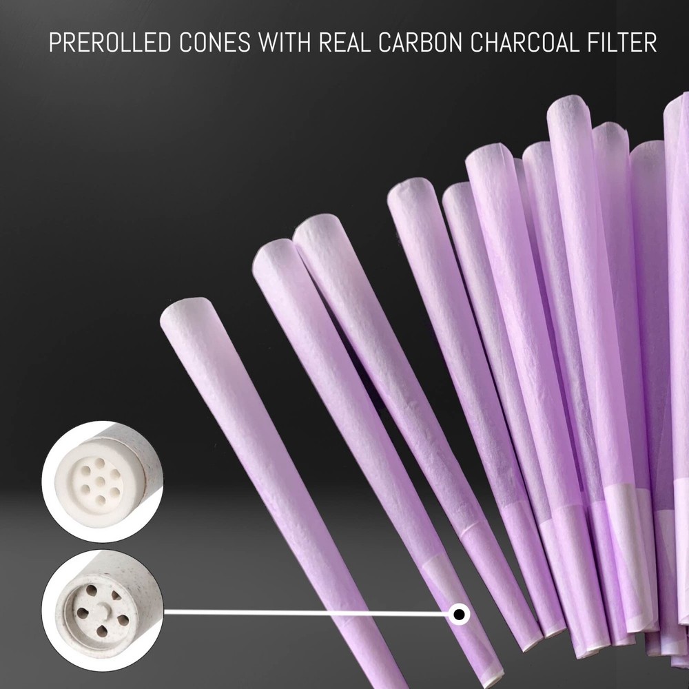 Premium 1 1/4 Size Ultra Thin Pre Rolled Cone 80 pc with Real Charcoal Filter