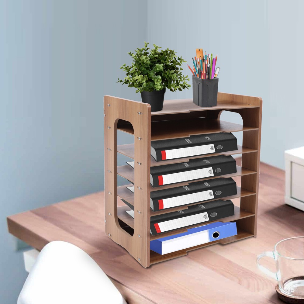 7Tier Widen Wood Office Paper Organizer Rectangular For Desk Desktop File Holder