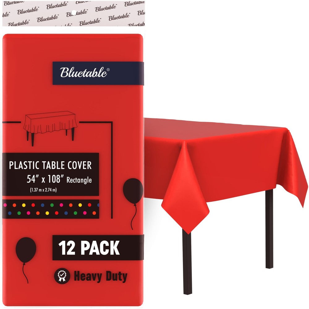 Red Disposable Plastic Tablecloths 12 Pack - Heavy Duty 54 x 108