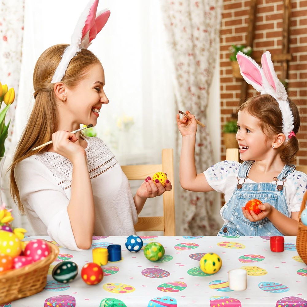 12 Pieces Easter Eggs Plastic Tablecloths Colorful Disposable Rectangle Easte...