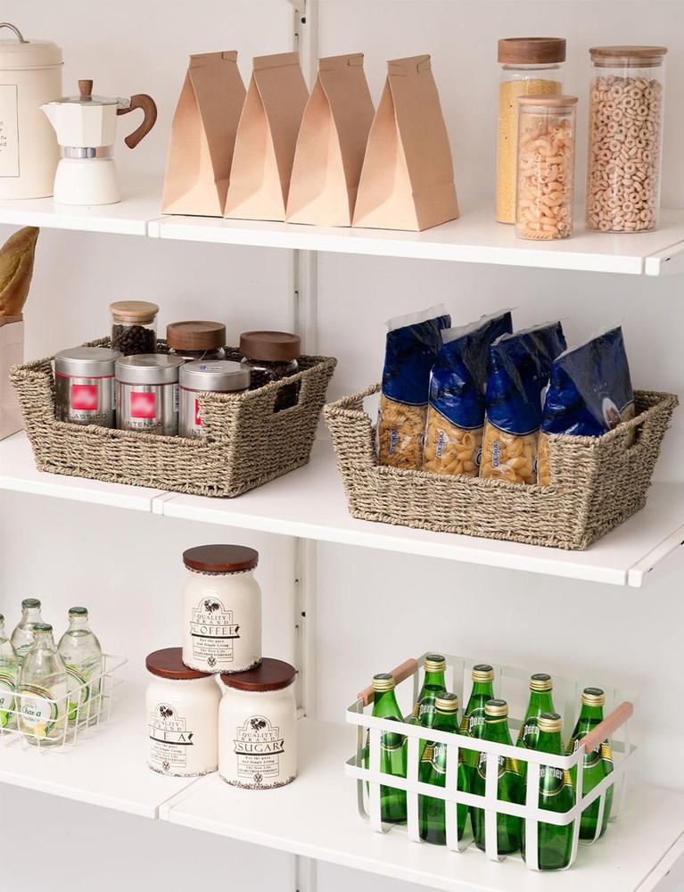 Wicker Storage Basket for Pantry Organizers and Storage, Stackable Seagrass P...