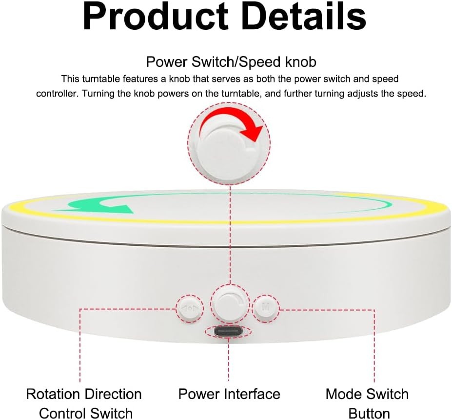 Rotating Display Stand With Type-C 360 Motorized Spinning Turntable Adjustable