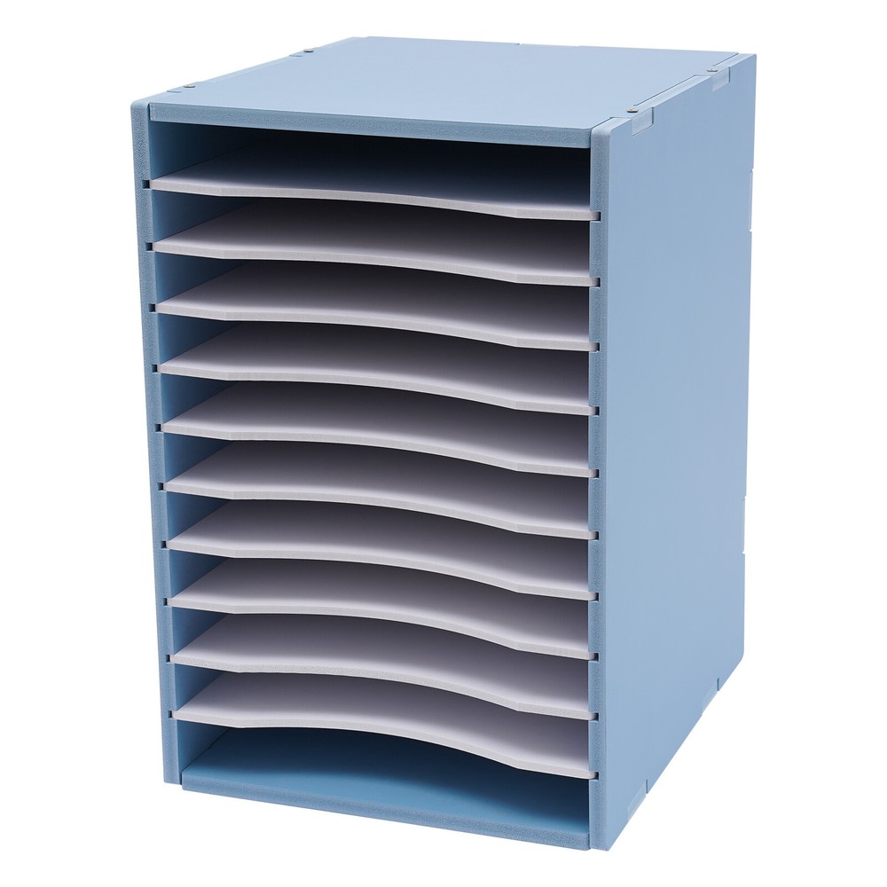 11-Compartment Vertical Desktop Sorter, Blue, Durable Organizer for Letters