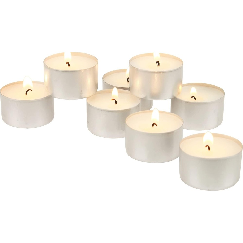 100 Pack Unscented White Tea Light Candles 8 Hour Extended Burn Time