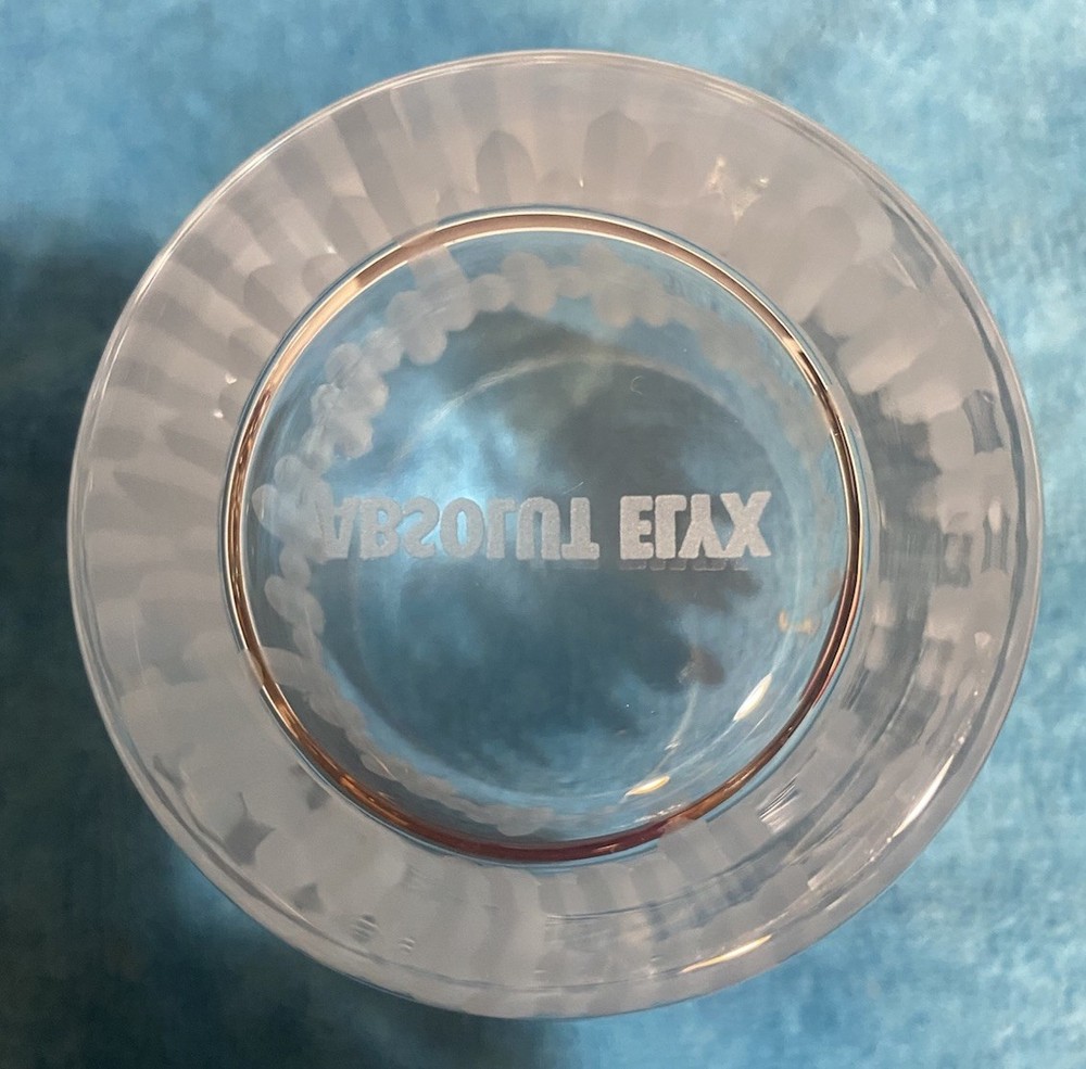 Replacement Absolut Elyx Whiskey, Glass ￼10oz 3.75”Tall, 3”D