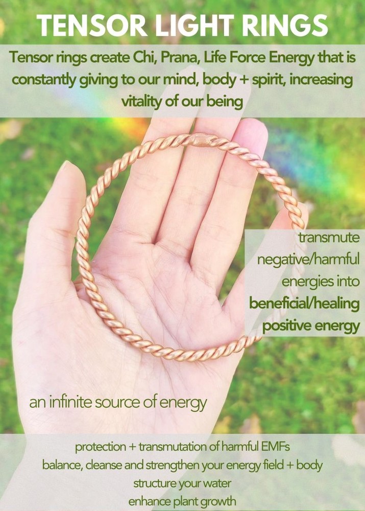 Solid Copper tensor Ring Set. 1/2-1/4 & 1 Qubit. EMF Protection, Healing & More