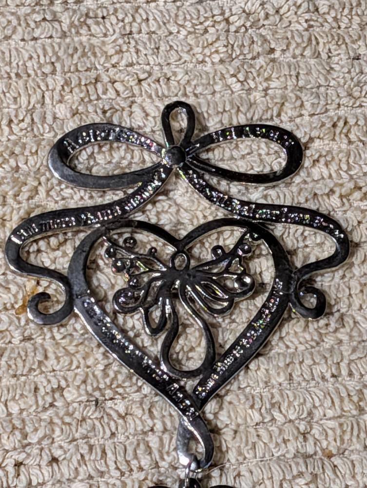 Memorial Heart And Bow Silver Colored Wind Chime