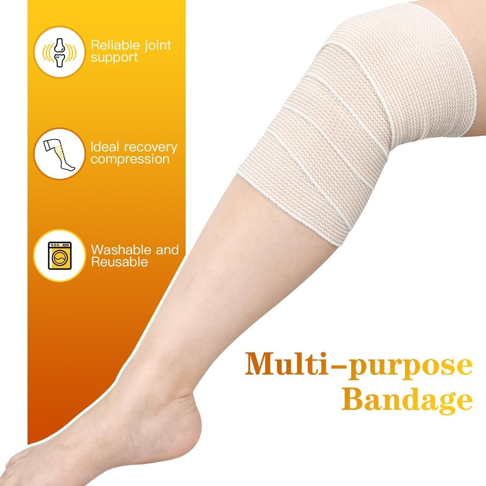 6 Pack 4" Premium Elastic Bandage Wrap, Reusable Hook and Loop Compression Wrap