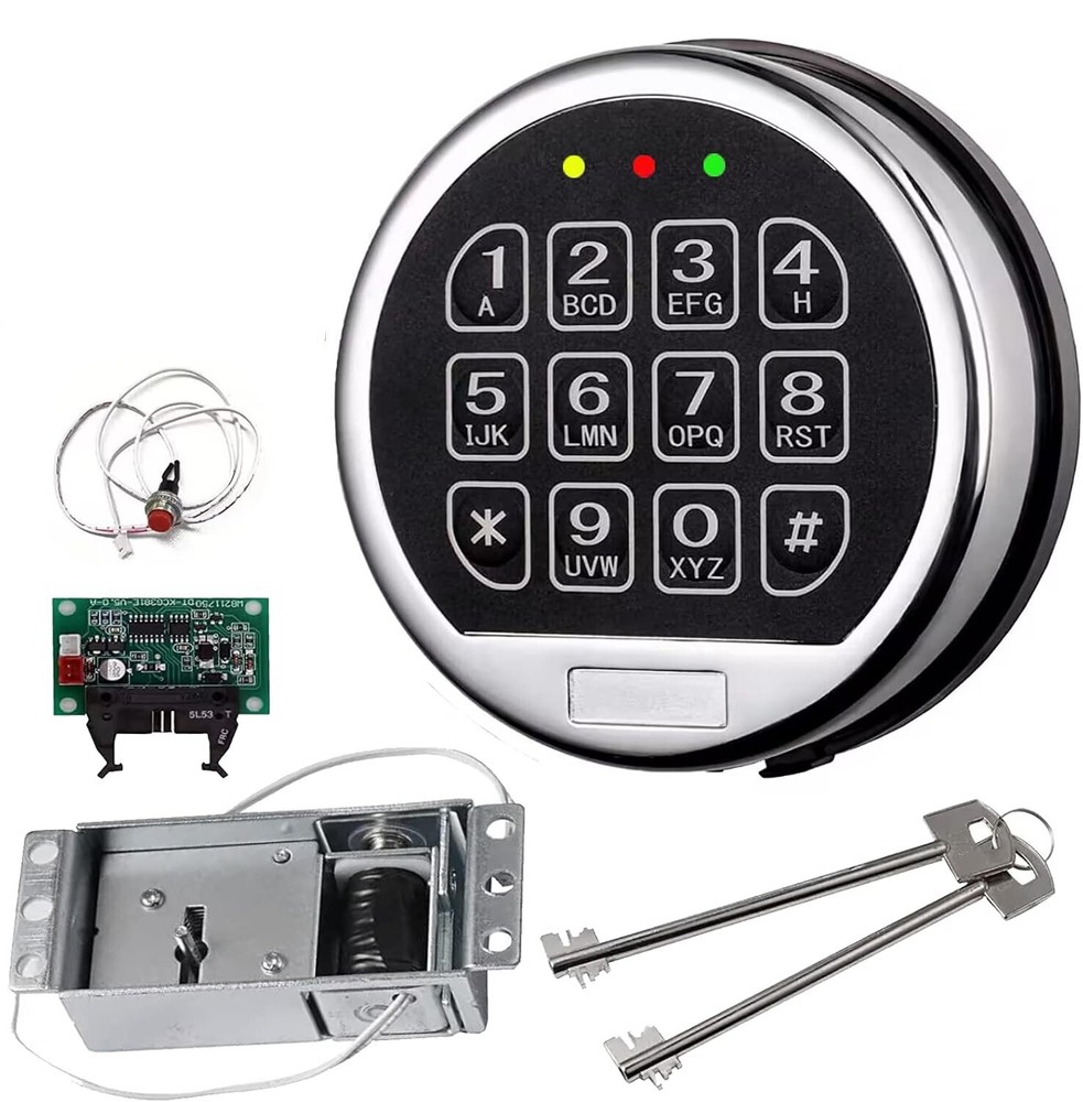 Gun Safe Lock Replacement Chrome Keypad Safe Electronic Lock Solenoid 2 Key
