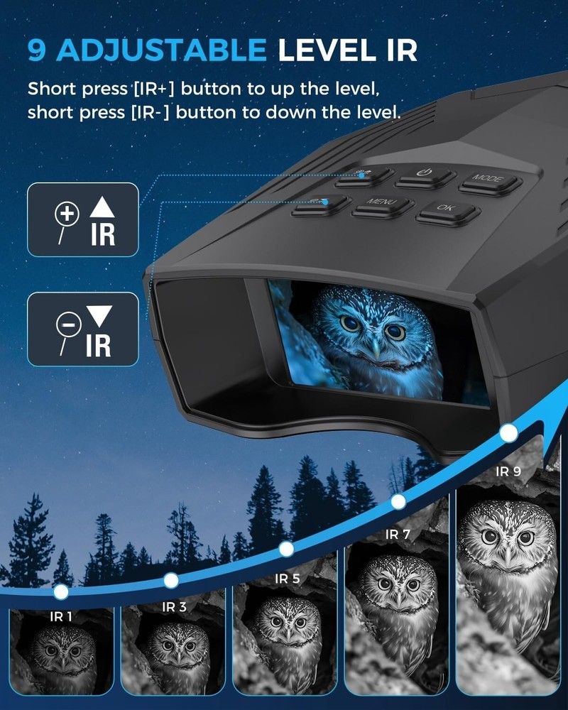 Rechargeable Infrared Night Vision Binoculars - 60MP Capture, Compact Design
