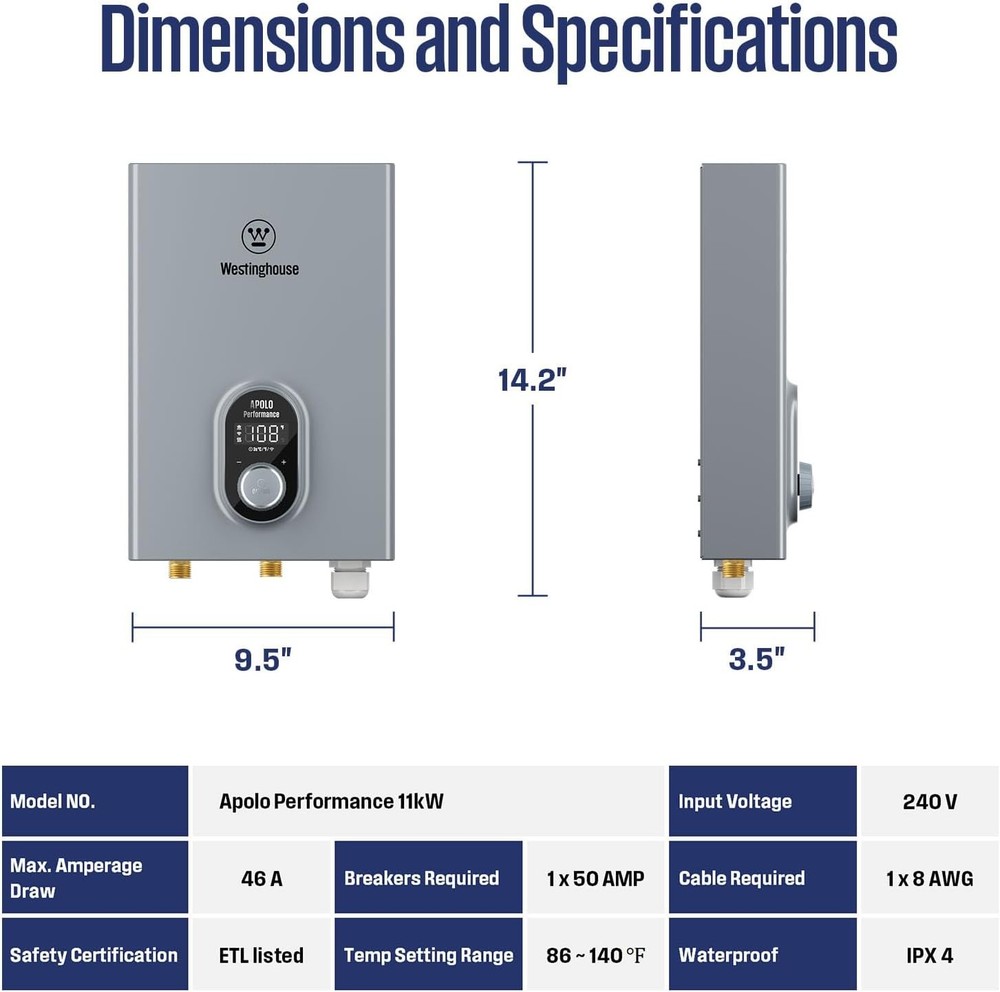 USED* 11kW Tankless Water Heater Electric Instant for WiFi & Amazon Alexa