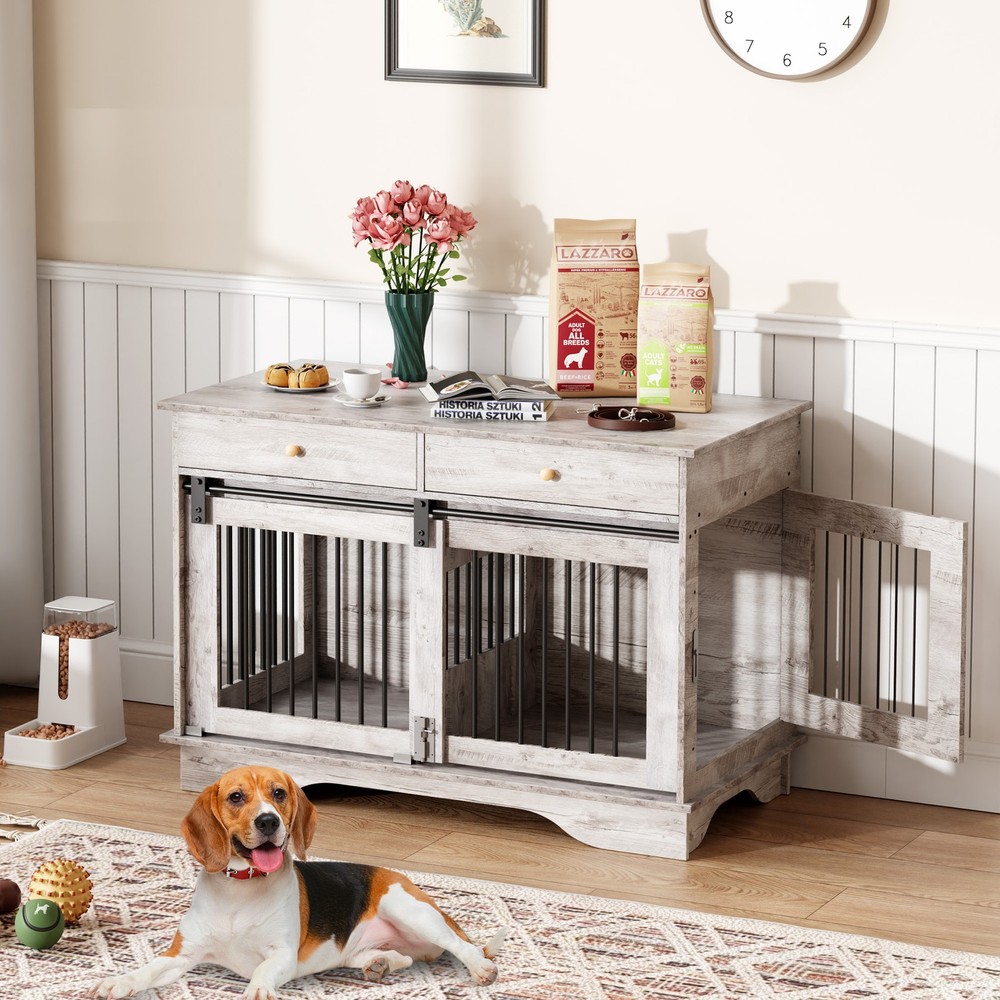Dog Cage with 2 Storage Draws & Removable Divider for Large/Medium/Small Dogs