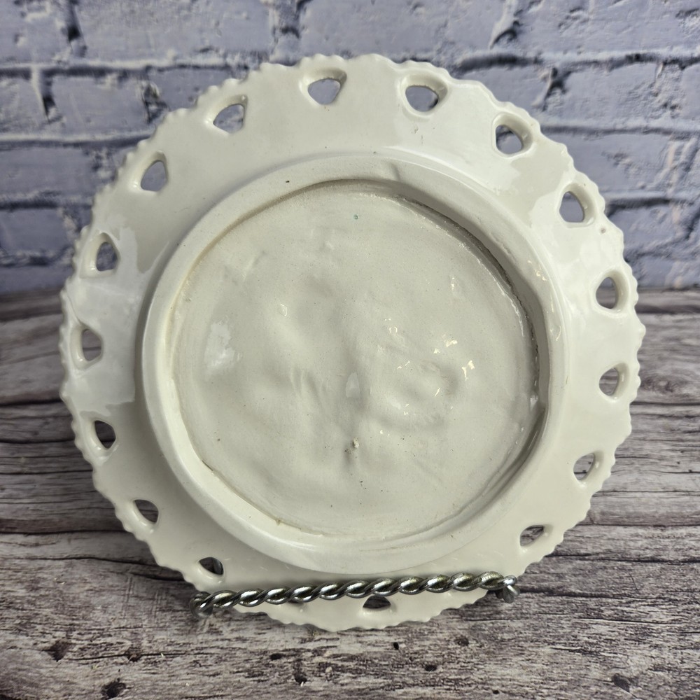 Victorian milk glass Easter plate with chick and eggs.
