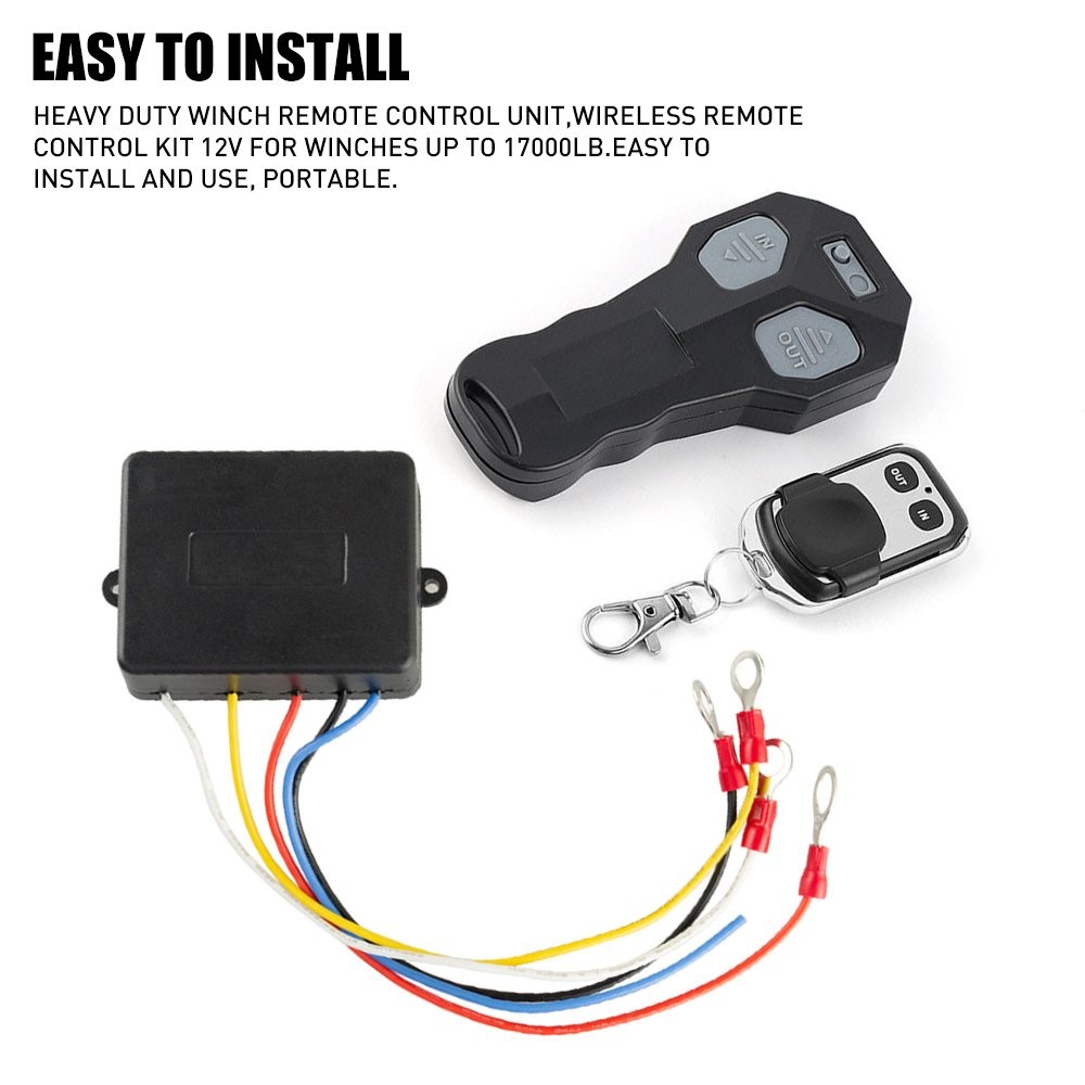 Black Car Vehicle Winch Wireless Remote Control KeyFob Transmitter Receiver Kit`