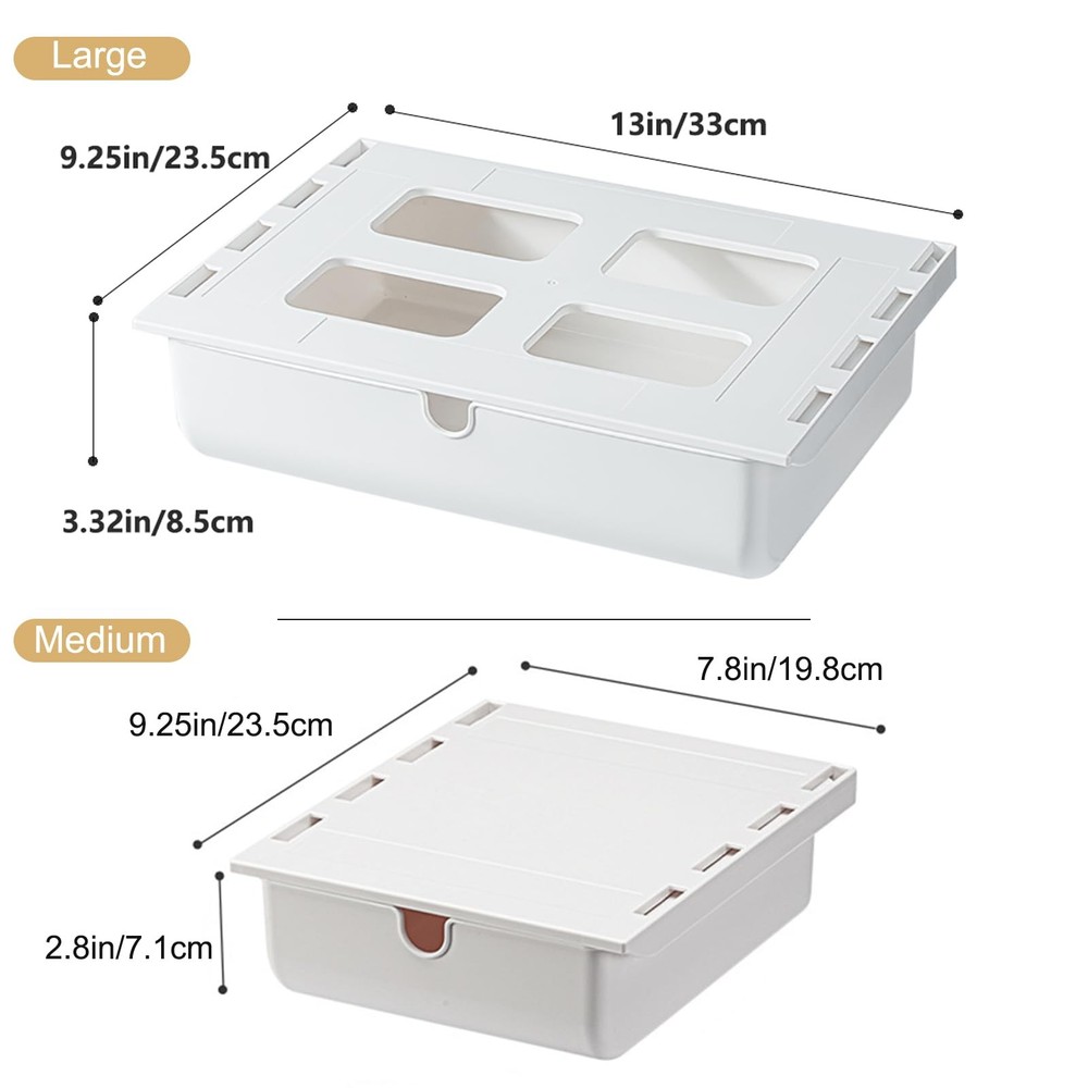 2 Pack Under Desk Drawer, Large & Medium Self-Adhesive Under Desk Organizer, ...