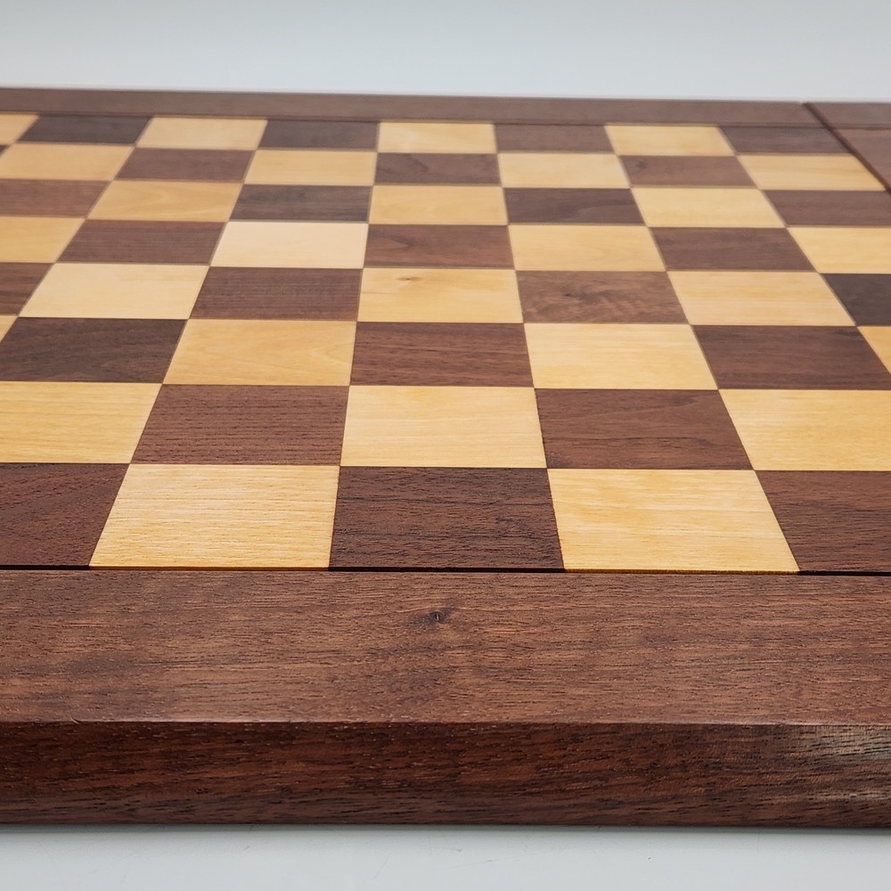 Vtg Drueke 21" Solid Walnut/Maple Chess Board 2" Squares Restored Two Sided 7lbs