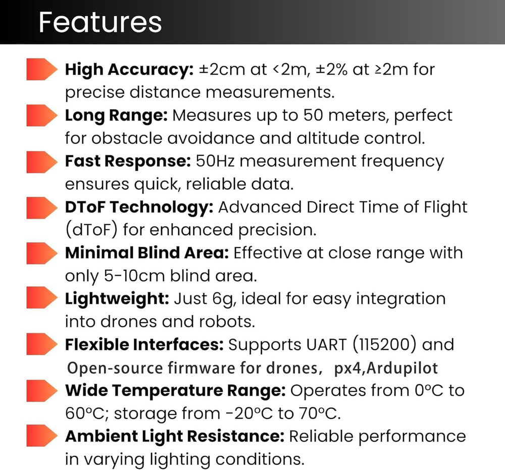 Laser Rangefinder Sensor (For Drone Altitude Hold and Obstacle Avoidance, and Ro