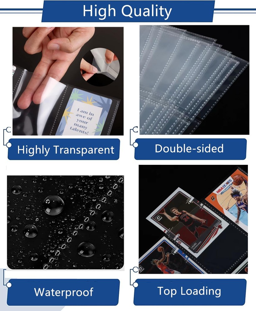 900 Pockets Binder Sheets, Top Loading Trading Card Pages for 3 50PCS, Clear
