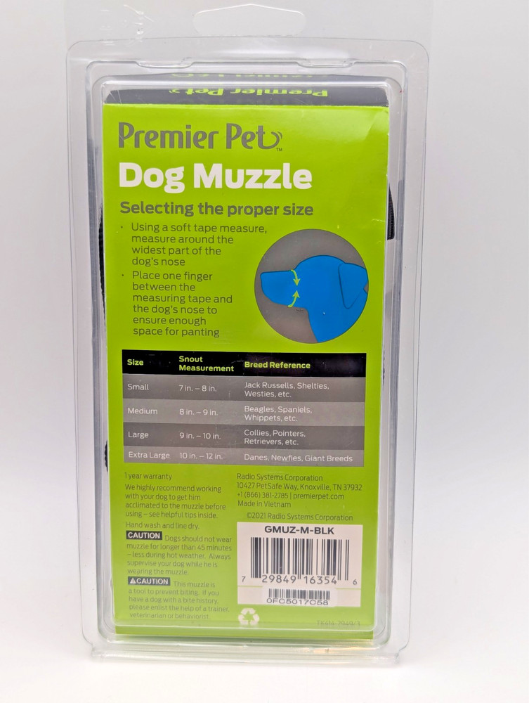 Premier Pet Dog Muzzle Medium Adjustable Anti-Bite Barking Training Black