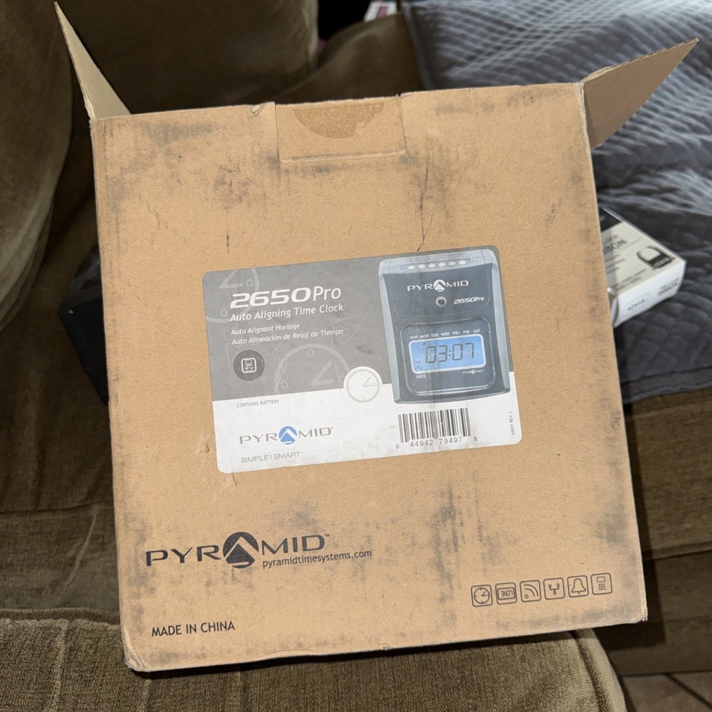 Pyramid Technologies 2650 Pro Auto Aligning Time Clock, LCD Display, Charcoal
