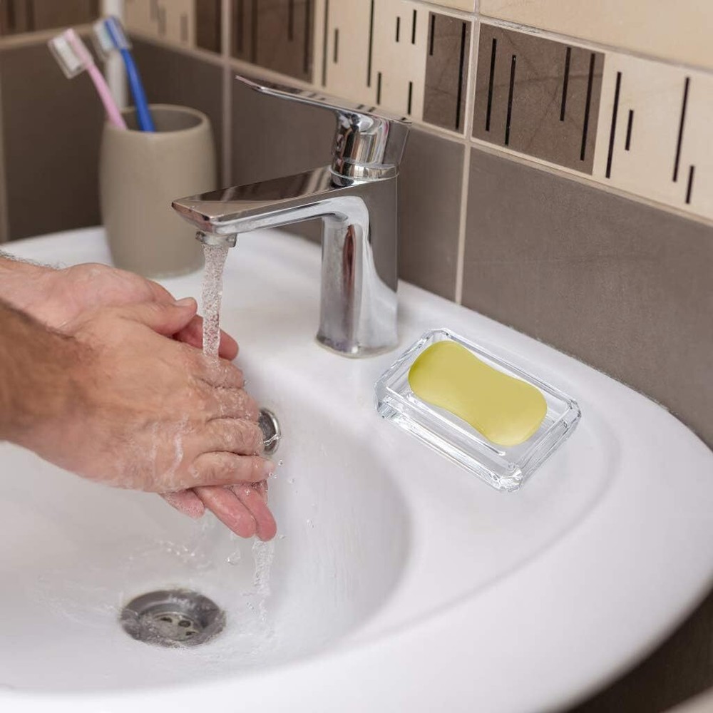 2-Pack Glass Bar Soap Dish, Decorative Saver Tray for square, Clear