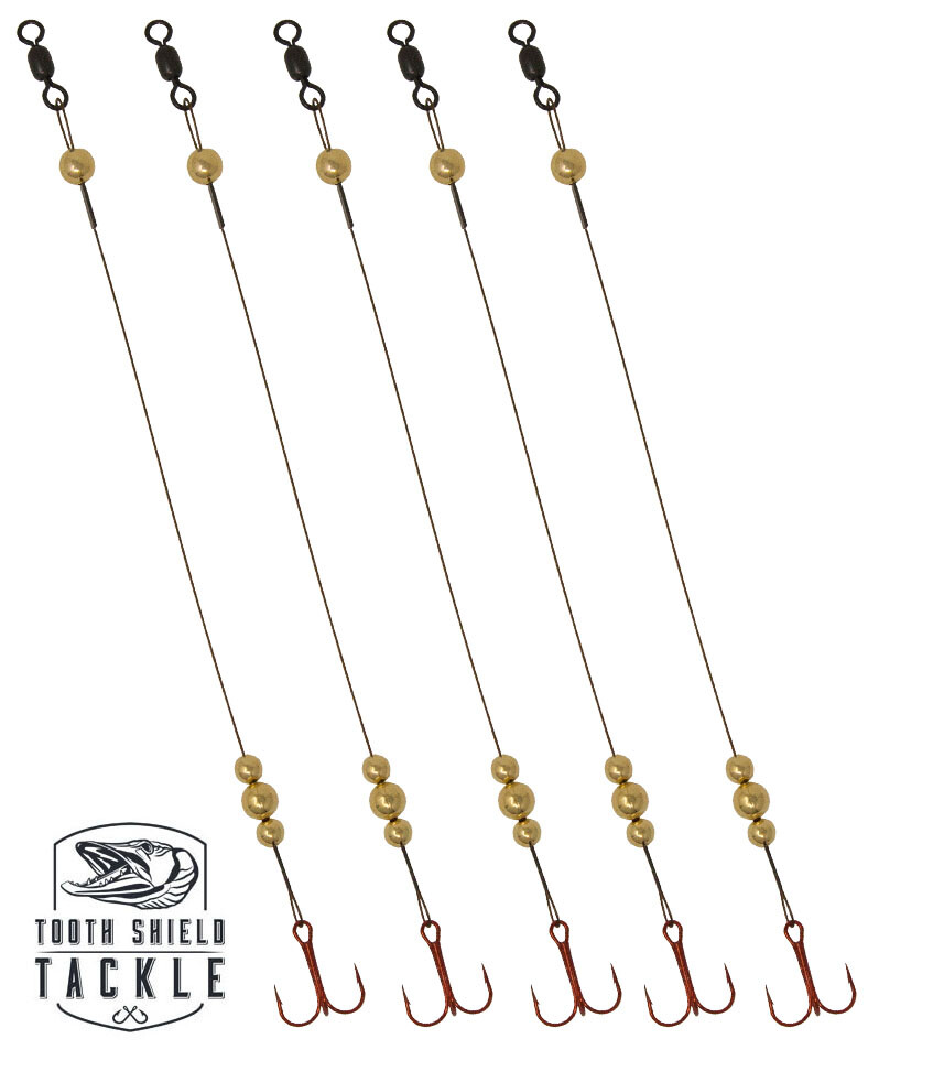 Ice Fishing Stainless Steel Tip Up Leader Predator Rig #2 VMC Hook 5-Pack Gold