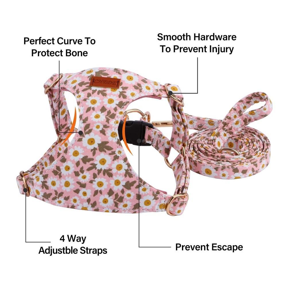 No Pull Floral Pattern Dog Harness- Lightweight, Soft, Adjustable Small Harne...