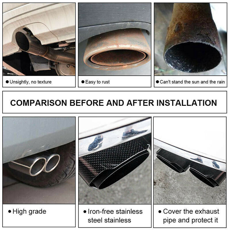 Car Right+Left Carbon Fiber Glossy Tip H Shape Double Exit Exhaust Pipe Mufflers