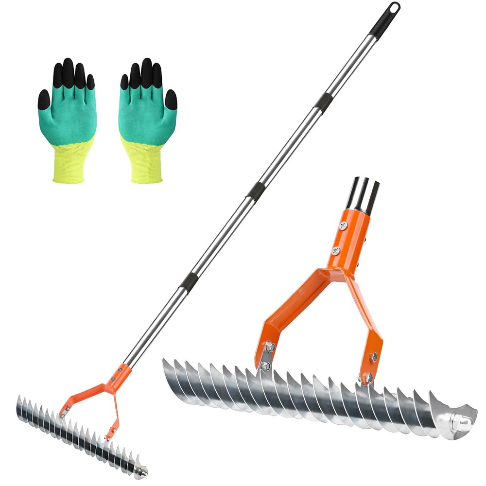 15 Inch Thatch Rake Dethatcher Adjustable Handle Heavy Duty Steel Metal