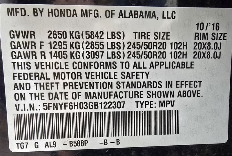 PILOT 2016 Dash Bezel 608572