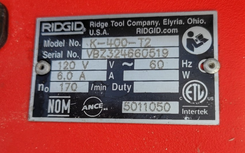 Ridgid K-400 Sewer Rooter Snake Machine 75 Feet