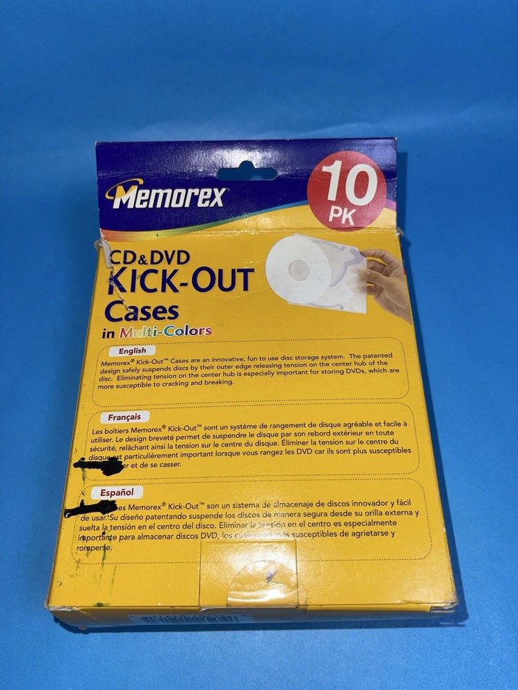 Memorex CD DVD Kick-Out Cases 10 Pack Multi-Color Disc Storage NEW Open Box