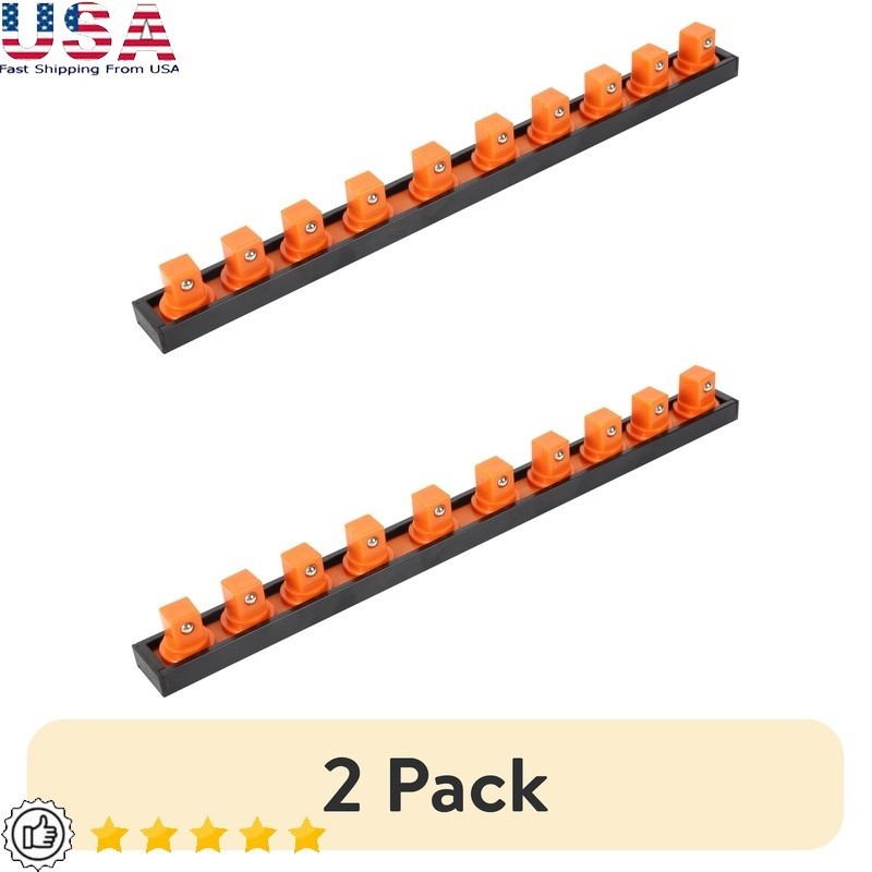 1/2 Inch Drive Socket Holder Organizer W/ Spring Loaded Clips 10 Sockets New