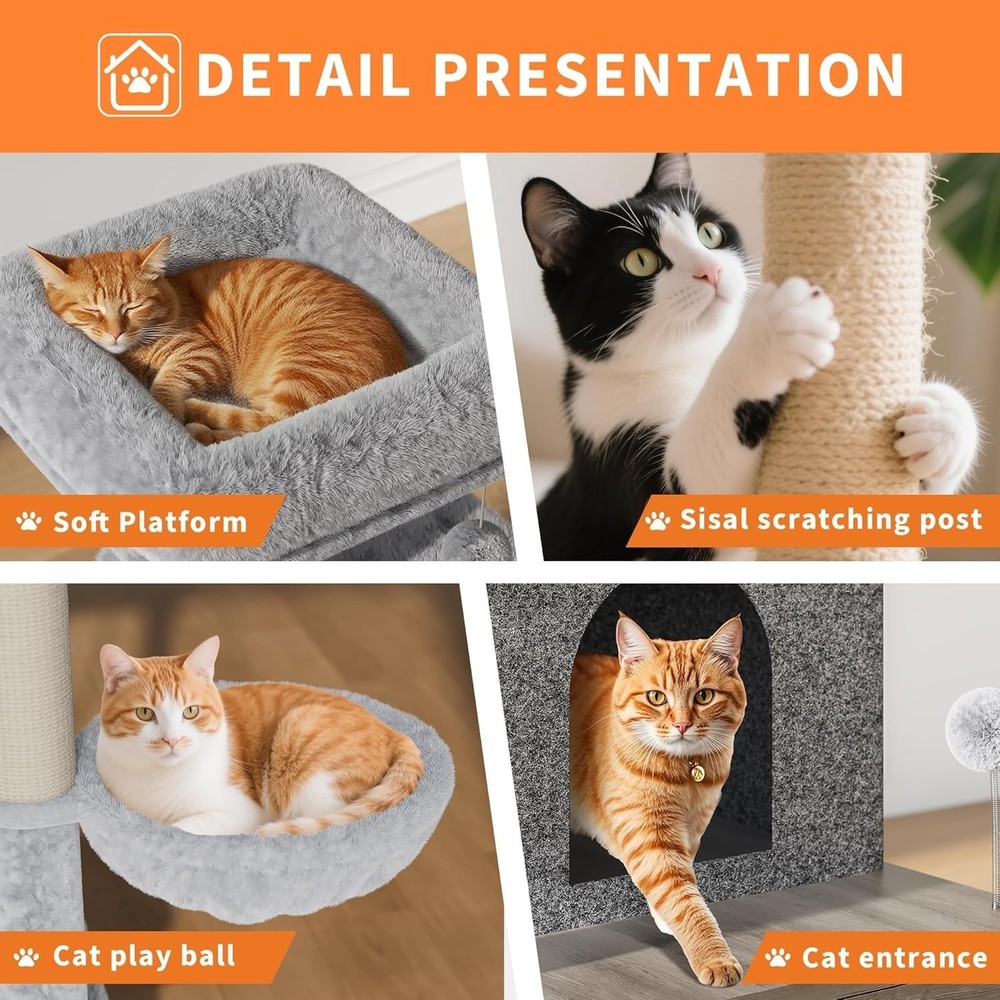 55'' Tall Cat Tower Multi-Level Cat Condo Cat Tree with Litter Box Enclosure