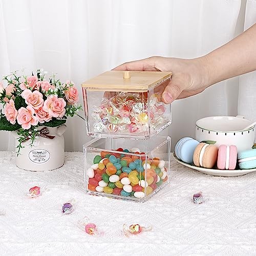 Clear Stackable Paper Clip Holder with Bamboo Lid 2-Layer 2-Tier, Square