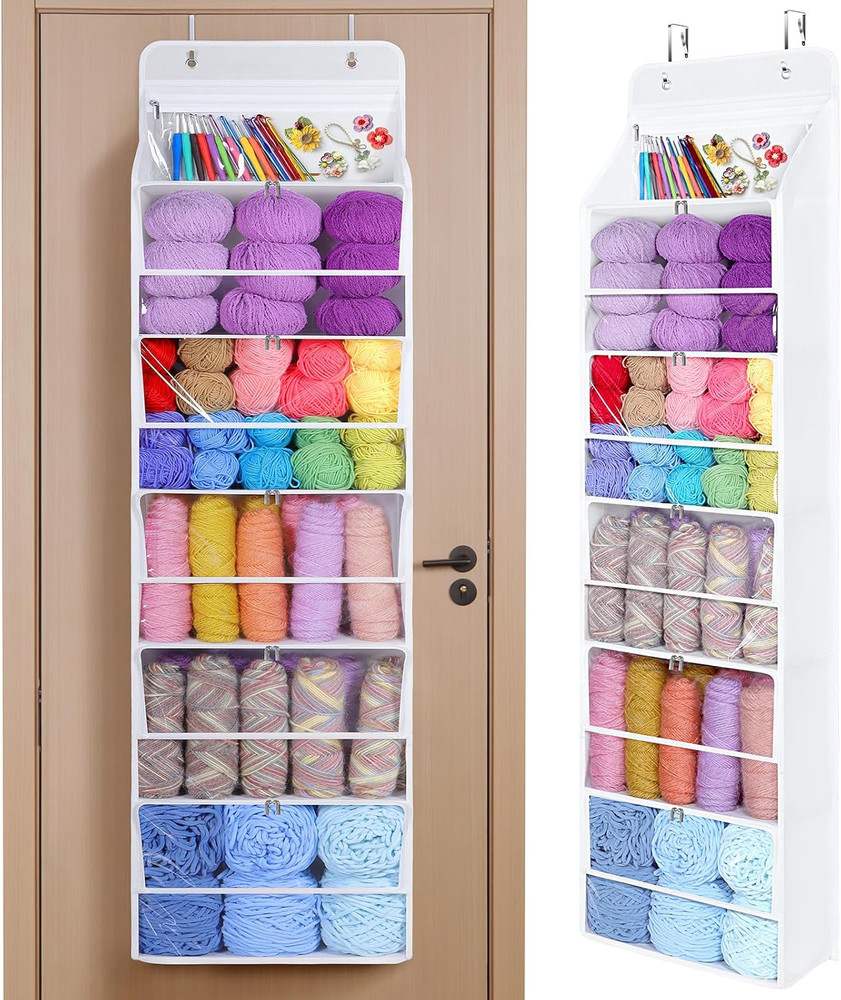 Hanging Yarn Storage Organizer with 6 Zipper Closure Compartments, Large Capacit