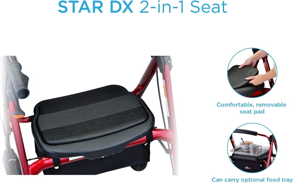 NOVA Star Deluxe Rollator Walker - Extra Wide 8" Wheels, Blue - Open Box
