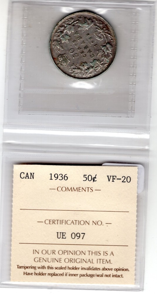 Canadian 1936 50 cent VF 20