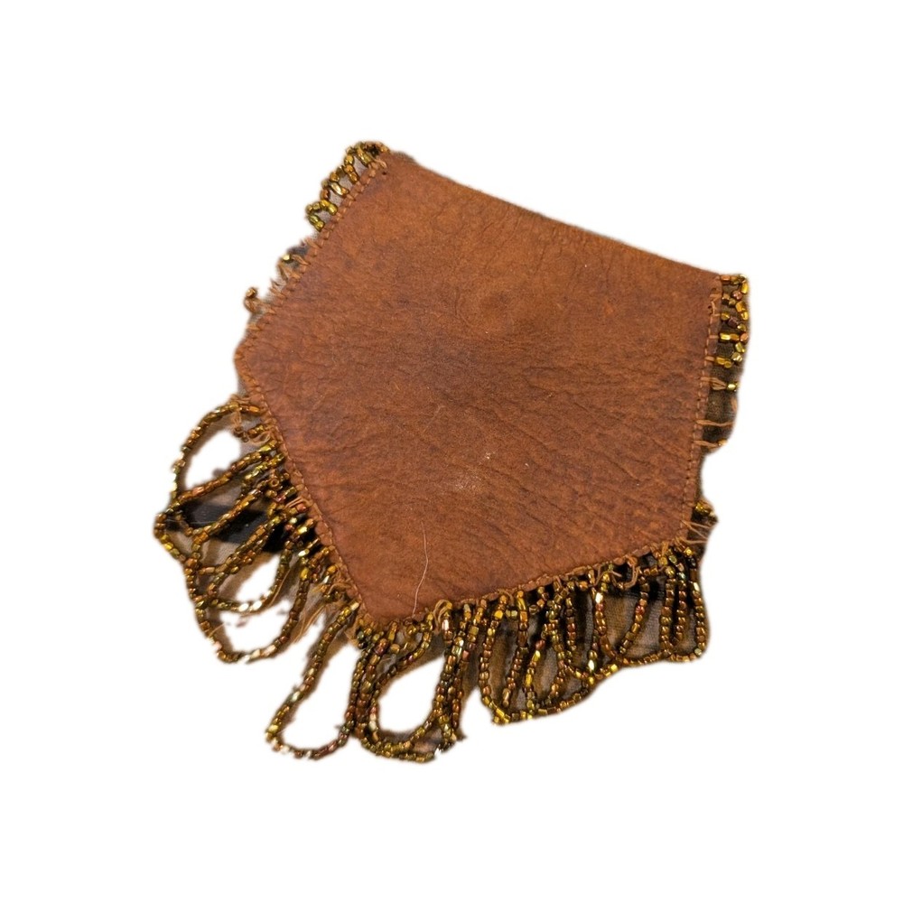 Antique Leather Beaded Pouch From Approximately The 1900s