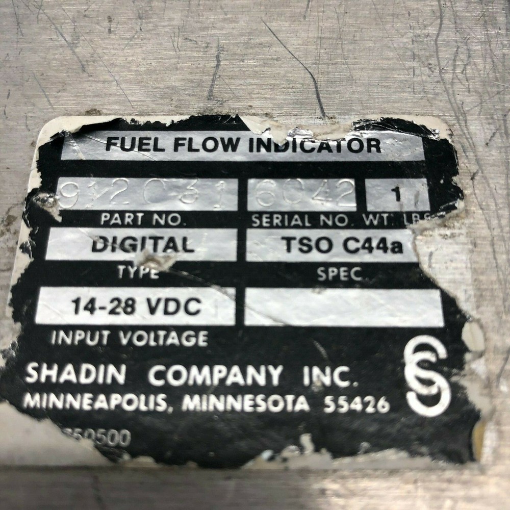Shadin Fuel Flow Indicator P/N 912031